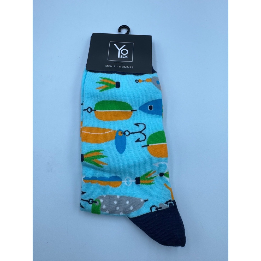 NWT Yo Sox Fishing-Patterned Crew Socks Men's 7-12 Aqua Blue Winter Cozy Comfort
